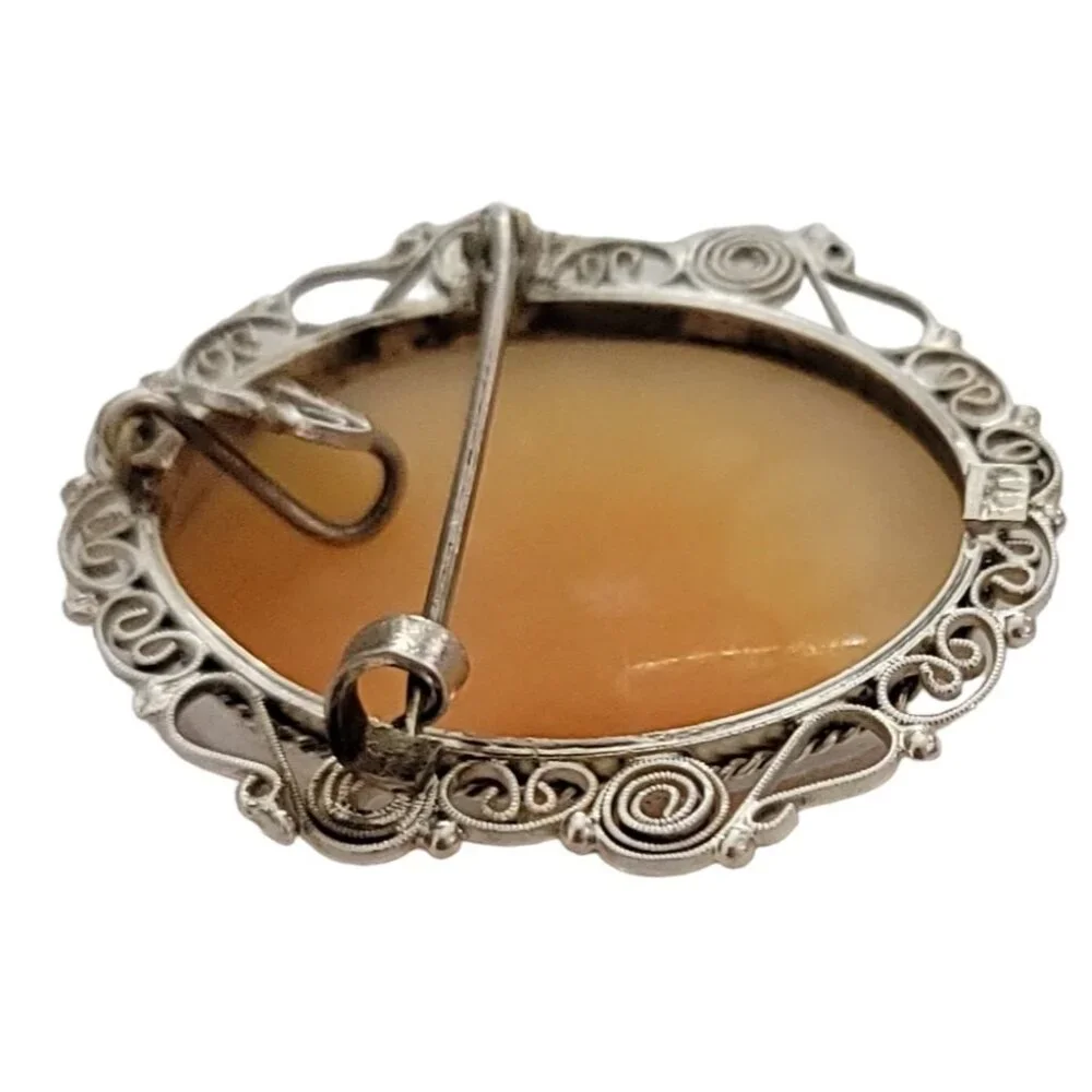 800 Sterling Silver Carved Shell Cameo C-Clasp Brooch Pendant K91 - Picture 6 of 11